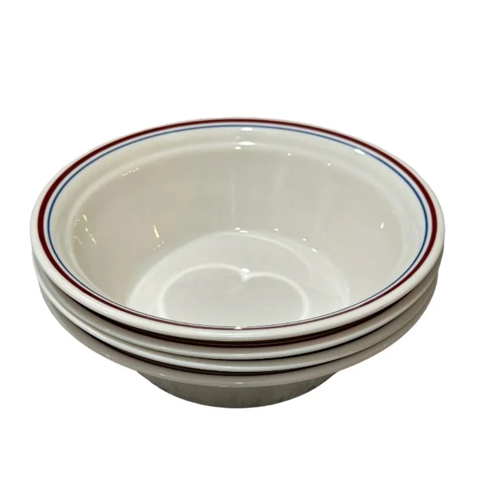 Corelle Abundance Soup Cereal Coupe Bowls Set of 4 Blue Burgundy Trim VTG 1990s